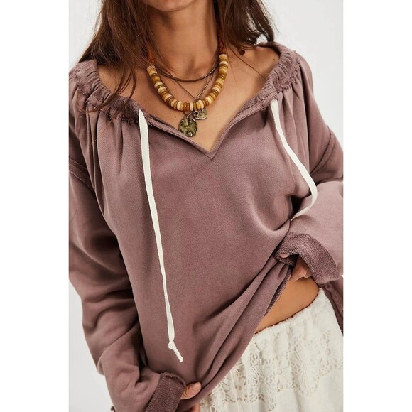 Free People Picnic Sweatshirt Blouse Top Oversized Pullover Cotton M NWT 284034 - Picture 3 of 7